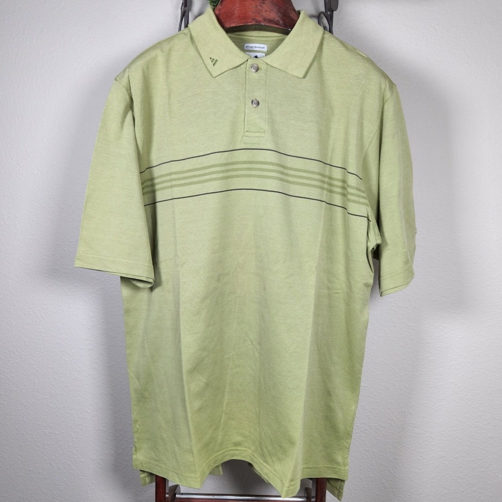 Adidas 40's 2 Ply Mercerized Cotton Golf Polo Shirt Olive Green Striped Large